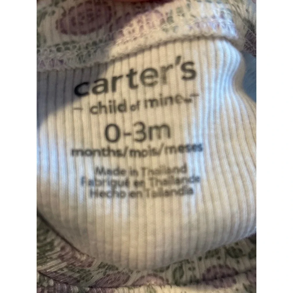 Carters Child of Mine Baby Girls 3 Piece Set Purple Floral Bodysuit 0-3 Months